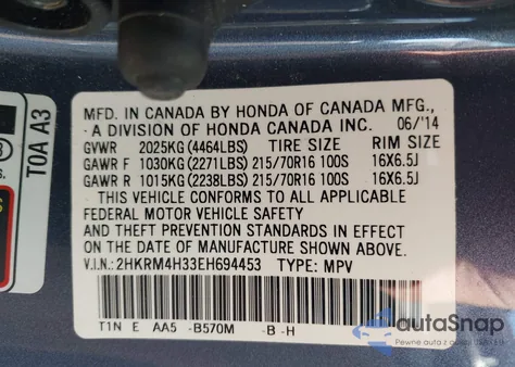 2014 Honda Cr-V Lx из США, поврежденный, VIN 2HKRM4H33EH694453